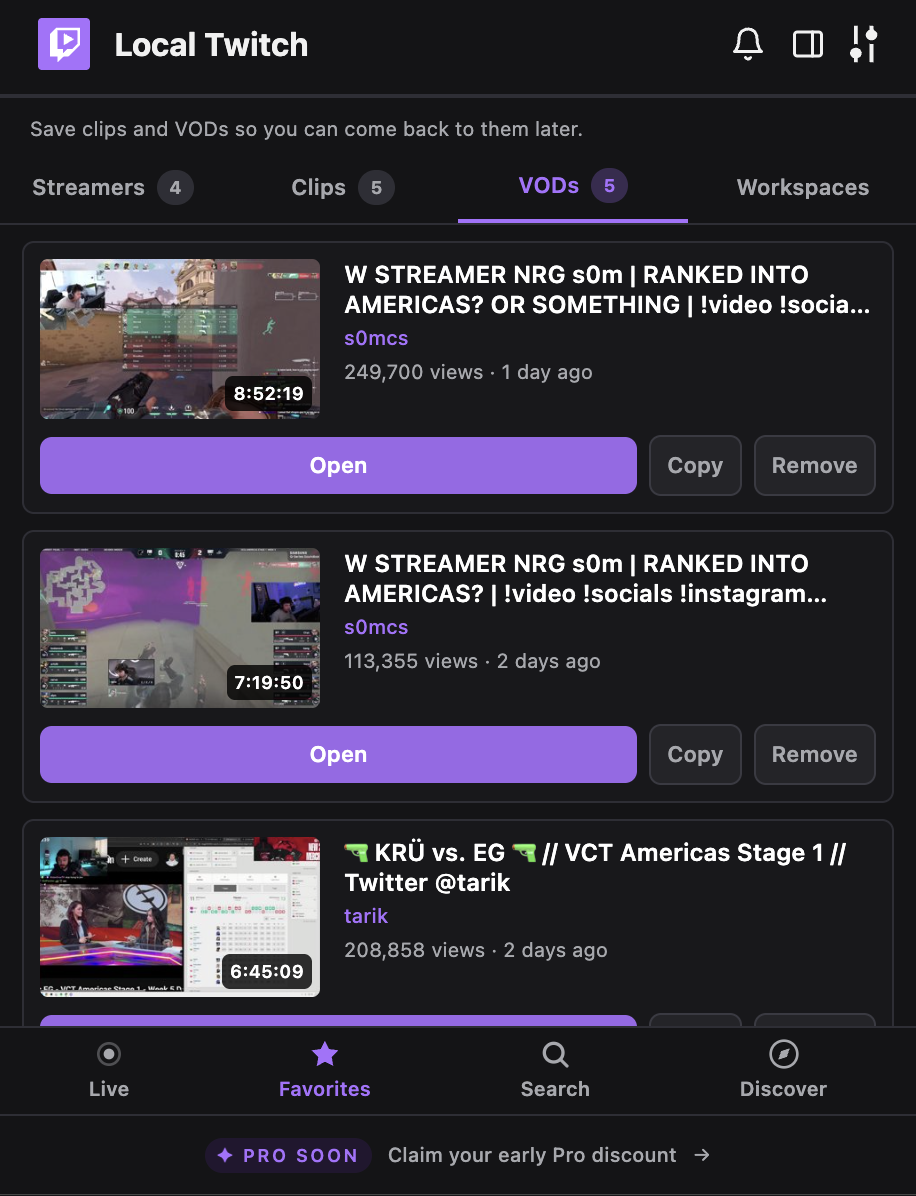 Saved VODs bookmarks