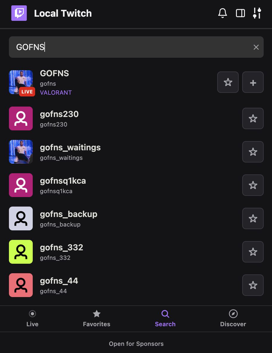 Search · live results for the typed query
